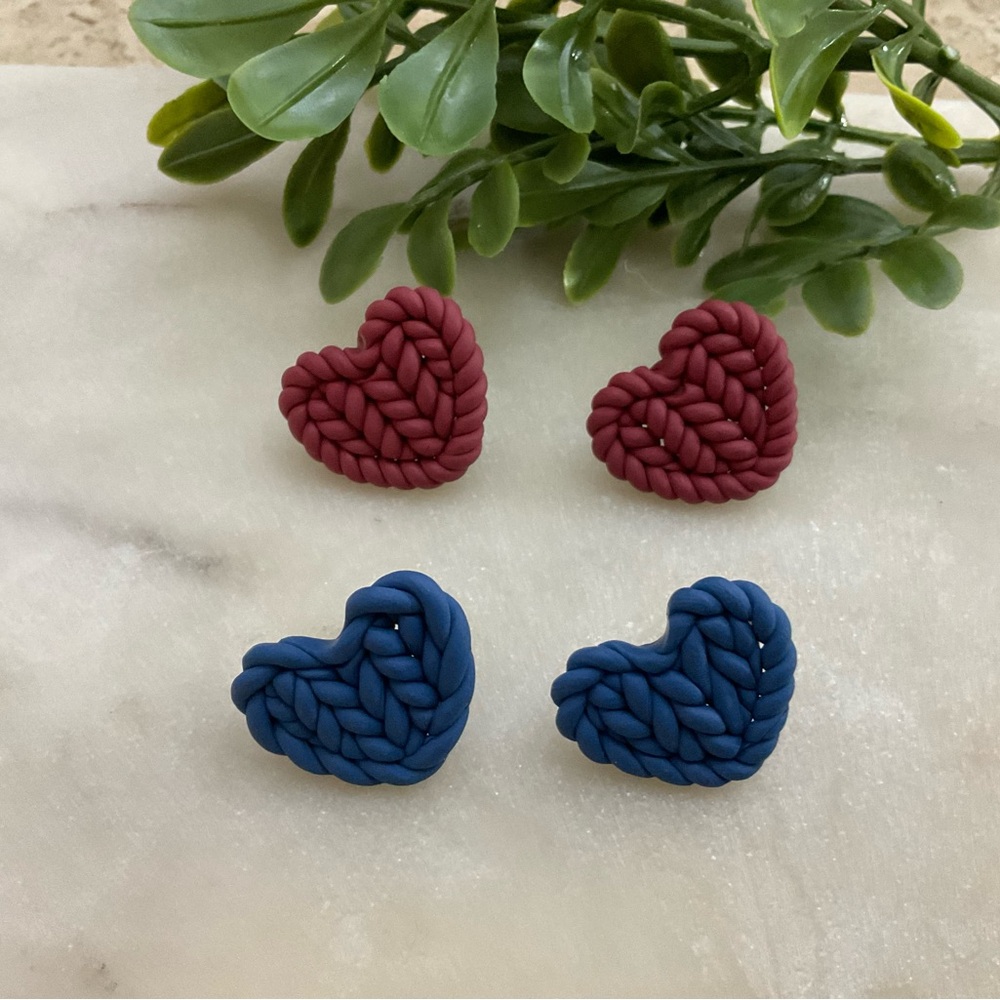 Blue and red heart Clay Earrings